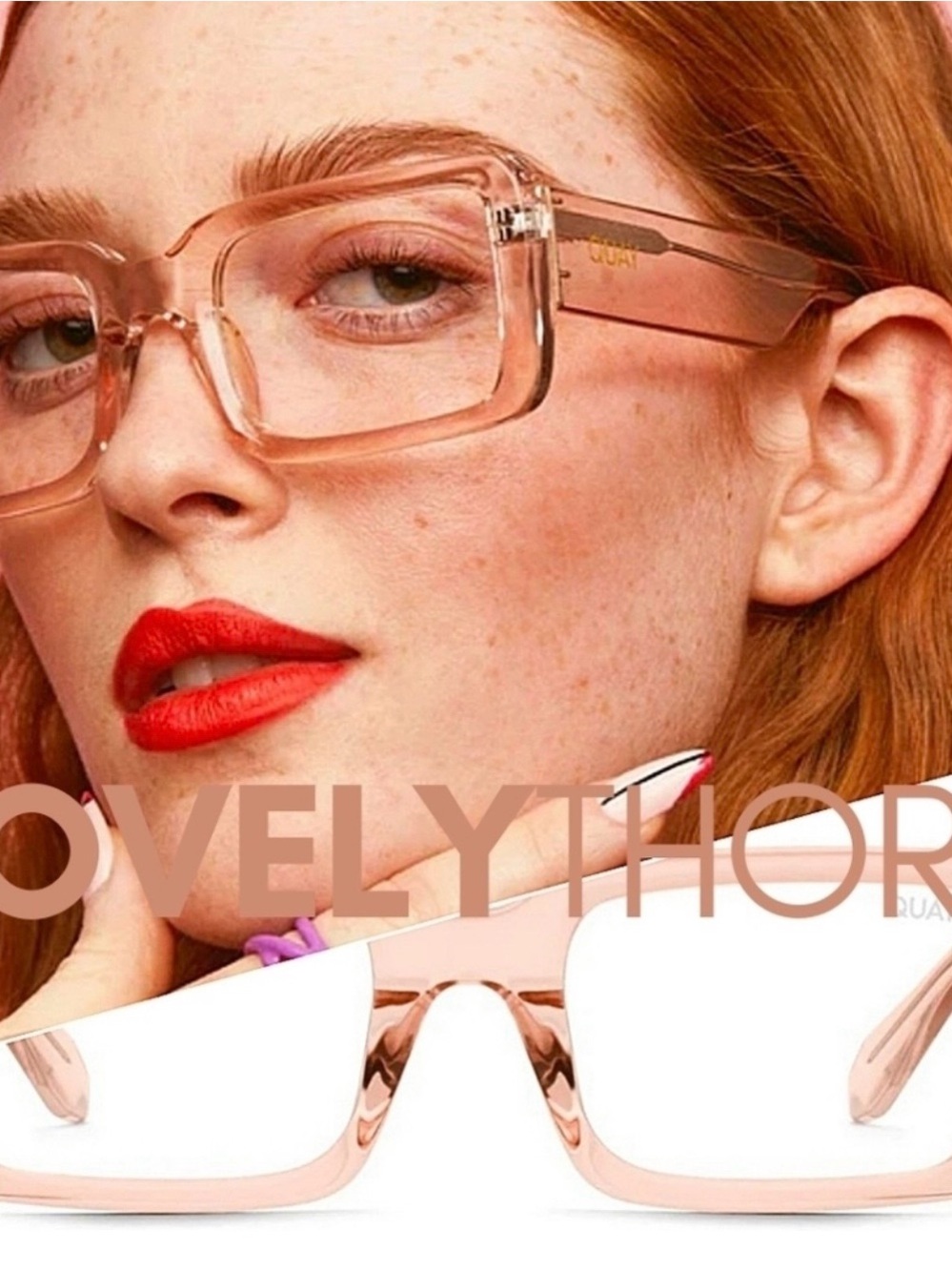 QUAY rectangle bevel 1212 clear champagne frame blue light glasses LT